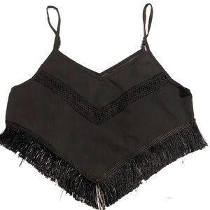 Women’s Black Fringe Crop Cami Sleepwear XS